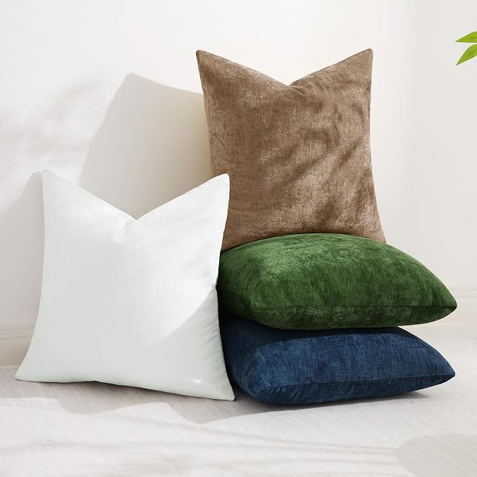 decorUhome Soft Chenille Brown Throw Pillow Covers 20X20 Set of 2 | Decorative Fall Couch Pillow Covers Solid Dyed Accent Modern Farmhouse Neutral Square Pillow Cases for Sofa