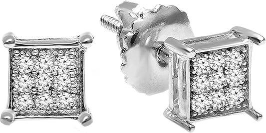 Dazzlingrock Collection 0.10 Ctw Natural Round White Diamond 4.5mm Square Micropave Hip Hop Studs, Unisex Design Ladies,Mens Real Diamond Earrings