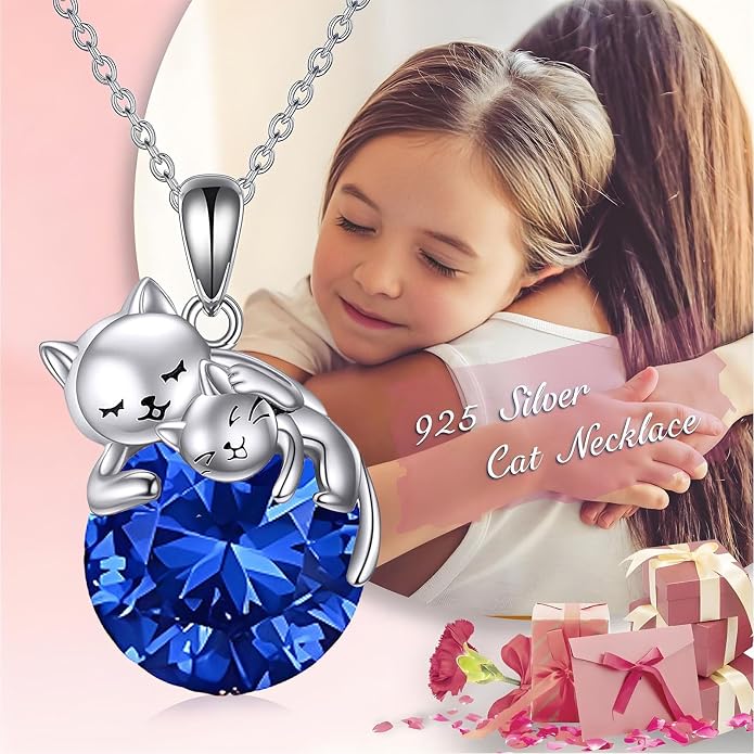 Cat Necklace Sterling Silver Cat Zircon Pendant Gothic Jewelry for Women Animal Lovers Gifts