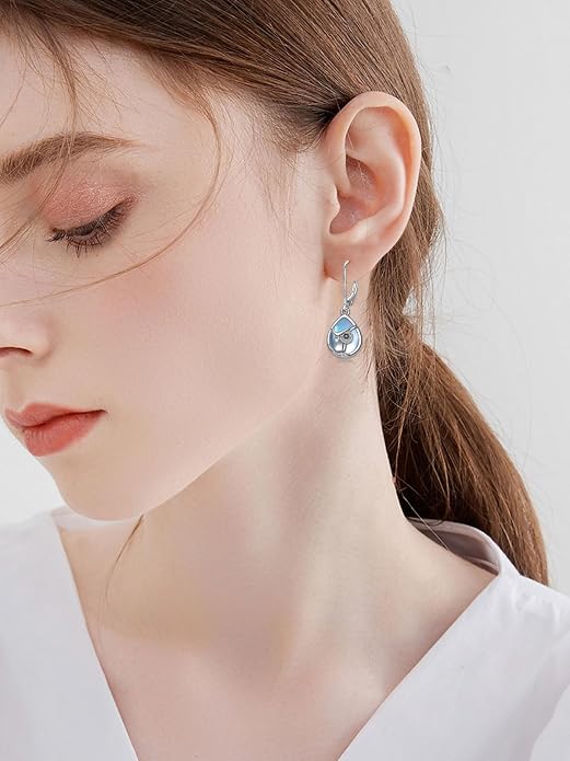 Dorunmo Moonstone Dangle Drop Earrings s925 Sterling Silver Leverback Earrings Filigree Moonstone Jewelry Birthday Gifts for Women
