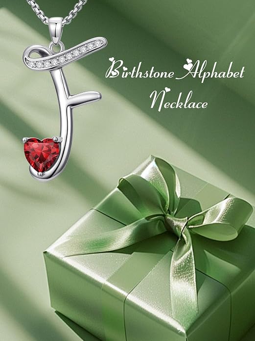 Birthday Gifts for Women Alphabet A to Z Initial Birthstone Pendant Necklaces for Women - 18k White Gold Plated Personalized Name Jewelry Anniversary Graduation Gifts for Wife Her Daughter Girlfriend(with Gift Box)
