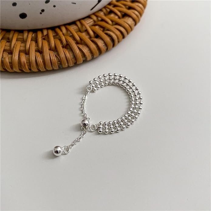 925 Sterling Silver Link Chain Fidget Rings with Dangle Bead Star for Women 14k Gold Plated Adjustable Sparkling Twist Rope Ring Stackable Line Finger Ring Jewelry Christmas Gifts for Mom