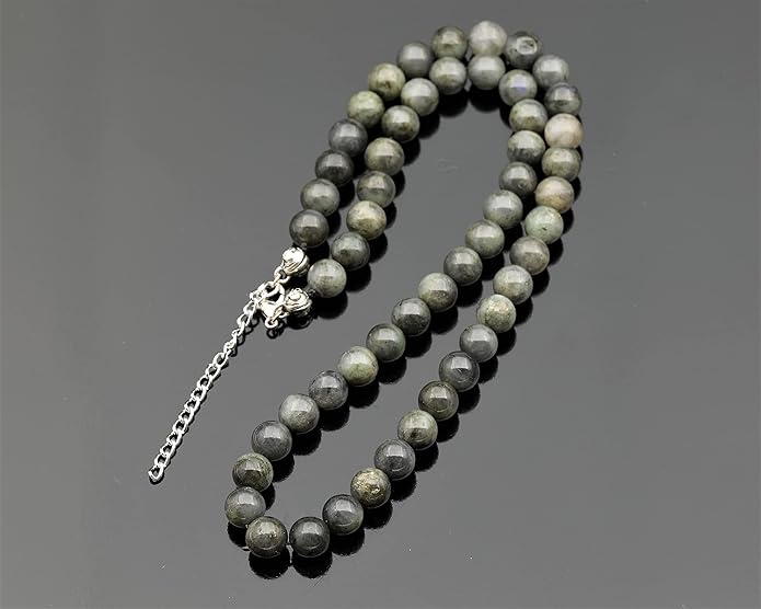 Natural Gemstone Beaded Choker Necklace | 8mm Handmade Adjustable Jewelry for Men & Women | Chakra Balancing Crystal Necklace | Spiritual Gift | Macrame Cord with Extender