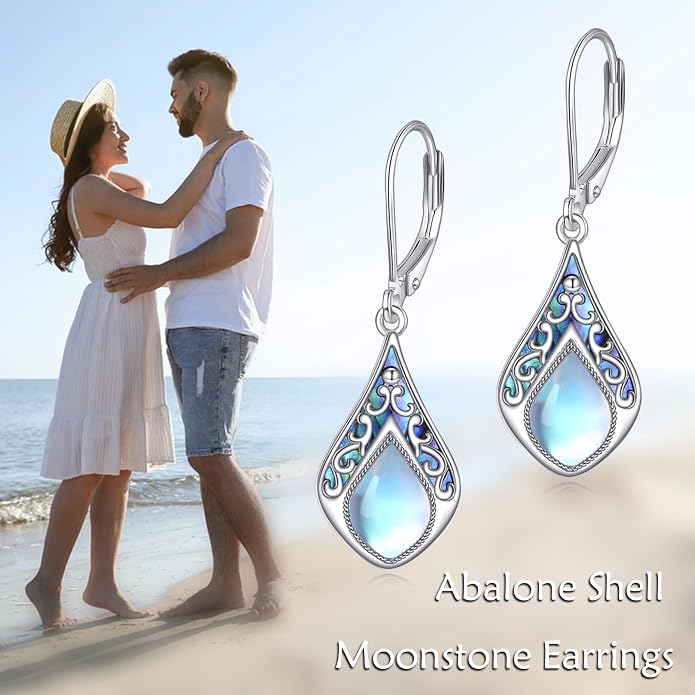 Abalone Shell Dangle Drop Earrings for Women 925 Sterling Silver Filigree Bohemian Earrings Jewelry Gift