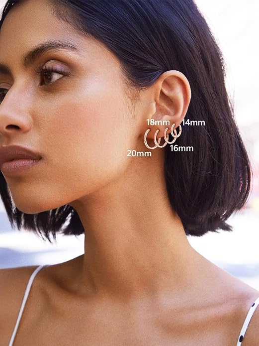 Silvora Sterling Silver Hoop Earrings for Women, Small Hoops 14K Gold Plated/925 Silver/Rose Gold/Black, Hypoallergenic Huggie Lightweight Cartilage Sleeper Earrings 8/10/12/14/16/18/20mm