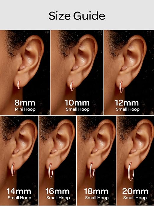 ChicSilver Sterling Silver Hoop Earrings for Women Hypoallergenic 925 Sterling Silver Huggie Earrings for Women Dainty Earring (8/10/12/14/16/18/20MM)