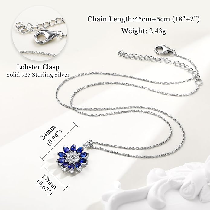 Dainty Sunflower Necklace 925 Sterling Silver Flower Pendant Necklaces for Women Birthstone Anniversary Jewelry