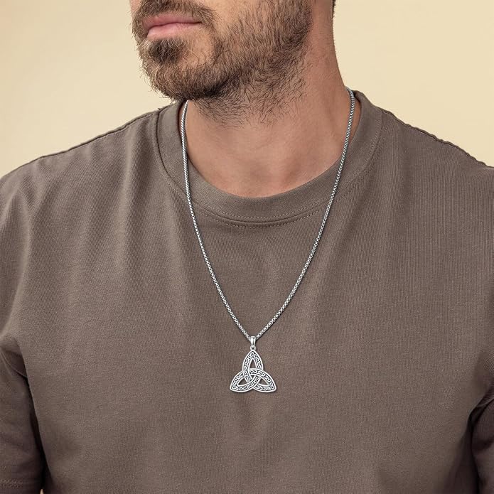 Celtic Necklace for men Sterling Silver Celtic Knot Triquetra Triangle Trinity Necklace Gift for Men