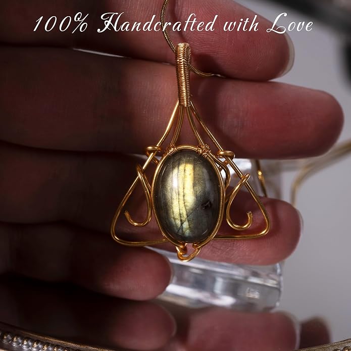 Natural Faceted Labradorite Pendant Necklace – Unique Stone of Magic & Transformation, Iridescent Flash Gemstone Jewelry, Handmade Healing Crystal Gift for Women, Birthday, Anniversary, Spiritual Awakening & Intuition