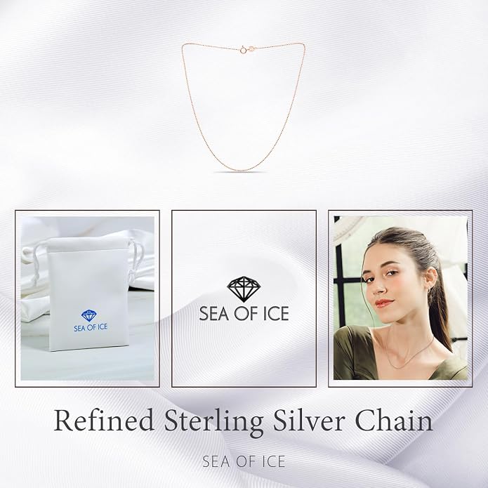 SEA OF ICE Sterling Silver 1mm Round Ball Bead Chain Necklace for women, Size 14" - 36" Italy