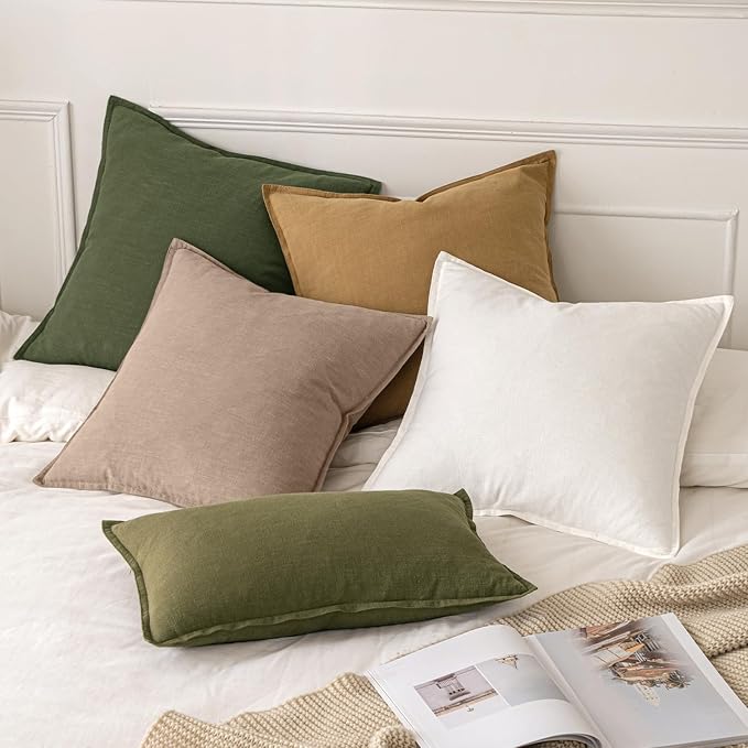 MIULEE Decorative Linen Euro Sham Pillow Covers 24x24 Camel | Boho Farmhouse Neutral Couch Throw Pillows for Bed, Pack of 2 Accent Modern Pillowcases, Sofa Livingroom Home Decor