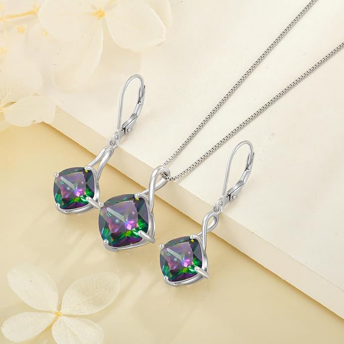 Square Cut Birthstone Necklace for Women Hypoallerg 925 Sterling Silver Cubic Zirconia Necklace Simple Jewelry for Her