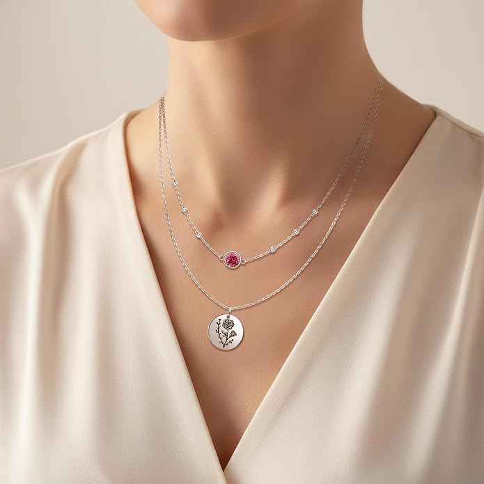 Layered Necklaces for Women S925 Sterling Silver 14k Gold Plated Cross Jesus Tulip Birth Month Flower Necklace Pendant Jewelry Mothers Day Birthday Gifts