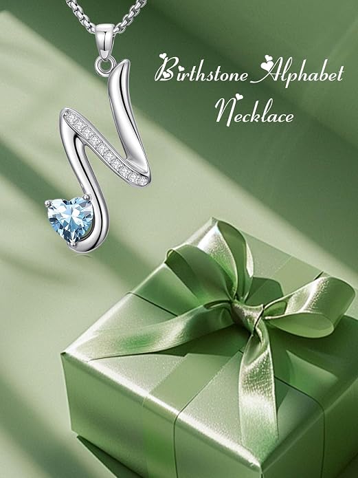Birthday Gifts for Women Alphabet A to Z Initial Birthstone Pendant Necklaces for Women - 18k White Gold Plated Personalized Name Jewelry Anniversary Graduation Gifts for Wife Her Daughter Girlfriend(with Gift Box)