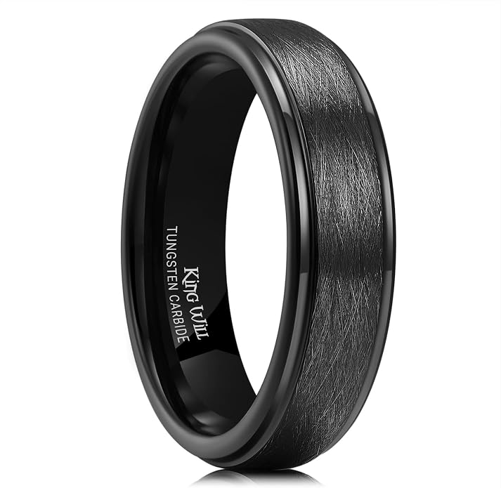 King Will Classic Tungsten Carbide Ring Brushed Two Grooved Center Hammered Design Mens Wedding Band for Men