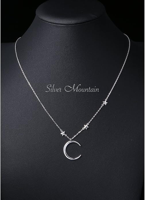Ladytree 925 Sterling Silver Jewelry Crescent Moon and Star Pendant Necklace