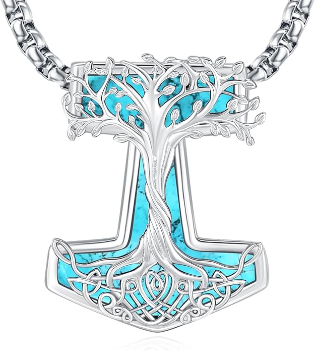 Turquoise Jewelry for Women Men 925 Sterling Silver Pendant Urn Necklaces for Ashes Picture Locket Necklace Thor Hammer Yggdrasil Virgen De Guadalupe St Michael Christopher Judas Witches Knot Necklace