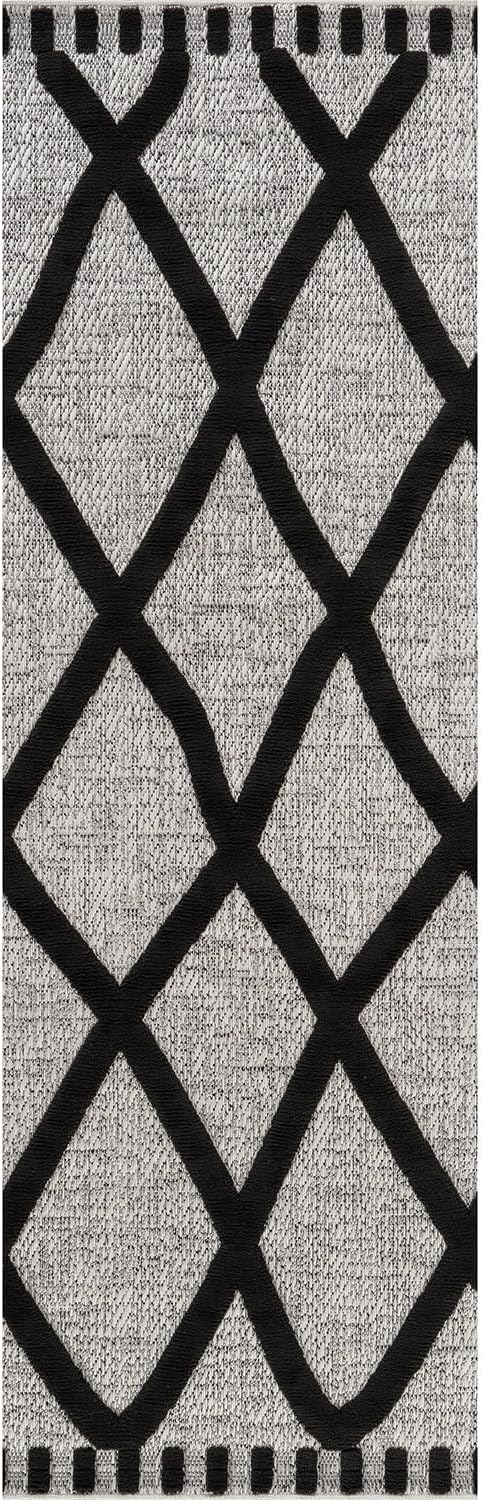 CAMILSON Modern Runner Rug 2x7 Luxury Diamond Pattern Micro Loop Hallway Rugs Soft High-Low Pile Stain Resistant Easy to Clean Non-Shedding Durable Entryway Kitchen Indoor Area Carpet (Black/White)
