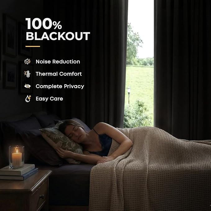 INOVADAY 100% Blackout Curtains for Bedroom, Cream Black Out Curtains 90 Inch Long, Clip Rings Linen Blackout Drapes, Thermal Insulated Room Darkening for Living Room, 1 Panel - W102xL90