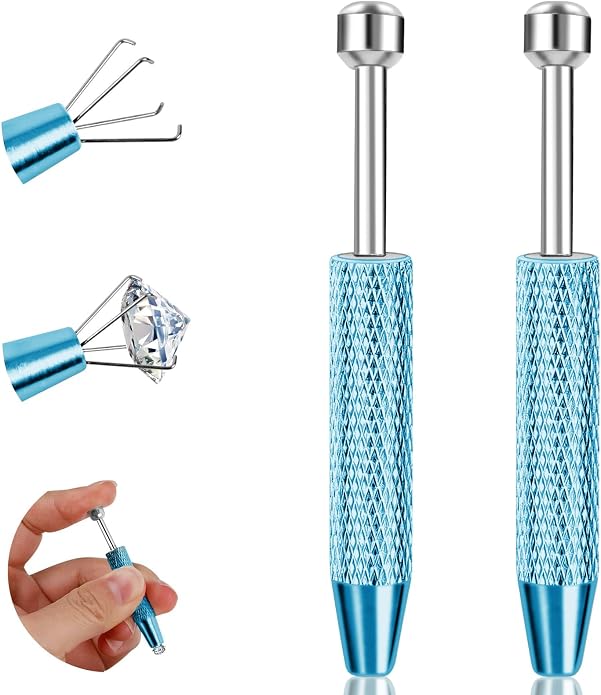 ONESING 2Pcs Piercing Ball Grabber Tool for Changing Jewelry, Stianless Steel Flat Back Earring Applicator Internally Threaded Push Pin Piercing Grabber Tool, Anti Slip 4 Claw Gem Ball Grabber Tool