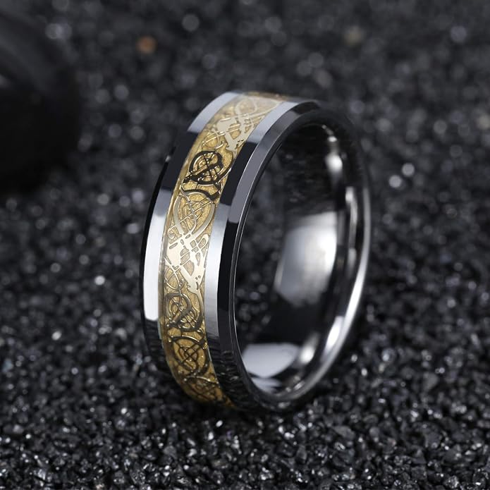 Frank S.Burton 6mm 8mm Celtic Tungsten Rings for Men Women Dragon Design Tungsten Carbide Wedding Band Comfort Fit Size 4-13