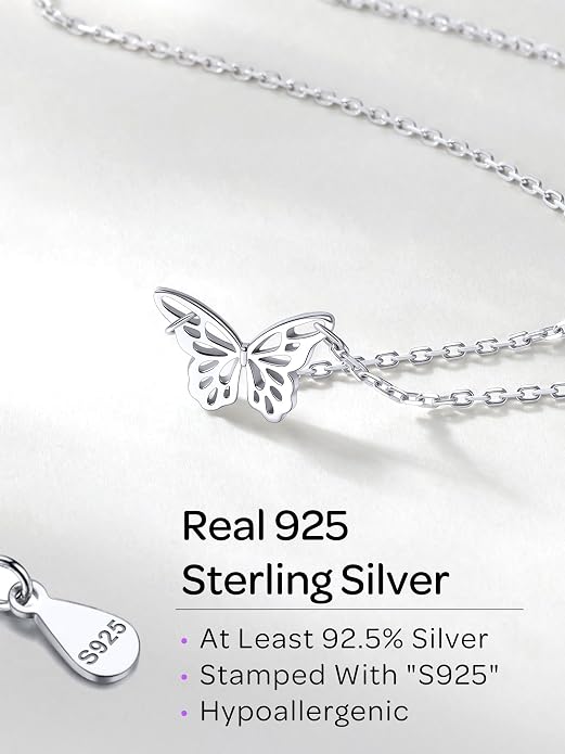 ChicSilver 925 Sterling Silver Cross/Heart/Butterfly/Star/Moon Necklace for Women, Hypoallergenic Dainty Small Silver Pendant Necklaces (with Gift Box)