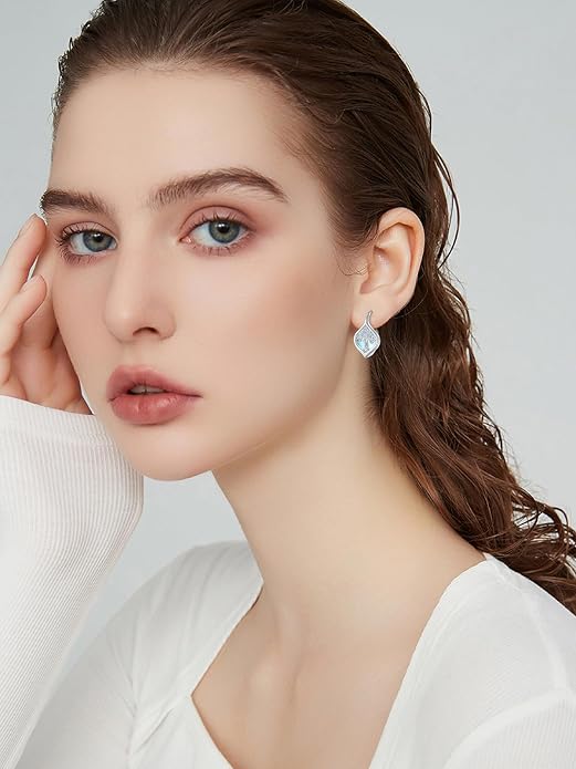 WINNICACA Leverback Earrings for Women 925 Sterling Silver Tree of Life Earrings Dangle Drop Turquoise Moonstone Moss Agate Heart Jewelry Gifts for Women Her Wife Anniversary Birthday Gifts