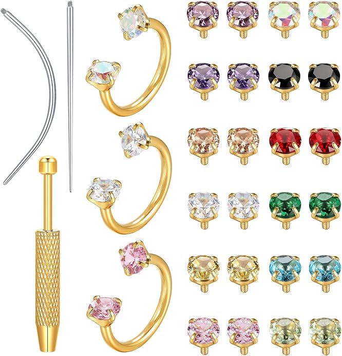 Oveta 18G Horseshoe Nose Rings for Women, 16G 20G Surgical Steel Nose Ring Hoop 6/8/10/12mm, Internally Threaded Tragus Cartilage Helix Earrings Silver/Gold, 3mm CZ