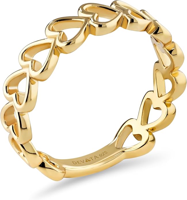 DEVATA Gold or Rhodium Plated Sterling Silver 925 – Eternity, Band Ring for Women – Heart, Knot, Clover, Infinity, Mariner, Cable, Curb, Cuban, Figaro, Daisy, Rope, Ribbed, Dome