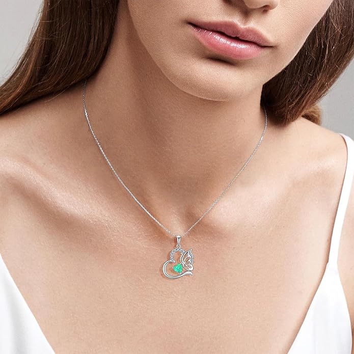 Butterfly Necklace for Women 925 Sterling Silver Heart Pendant Birthstones Jewelry Gift