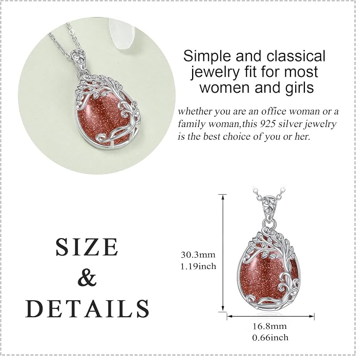 YAFEINI 925 Sterling Silver Moonstone Necklace Filigree Teardrop Pendant Necklace Jewelry for Women Girls