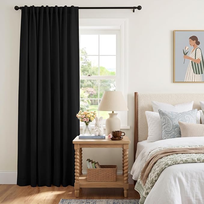 INOVADAY 100% Blackout Sliding Door Curtains, Extra Wide Curtains for Sliding Glass Doors, Back Tab/Rod Pocket Sliding Glass Door Curtains, Thermal Insulated Window Drapes - Black, W102 X L108