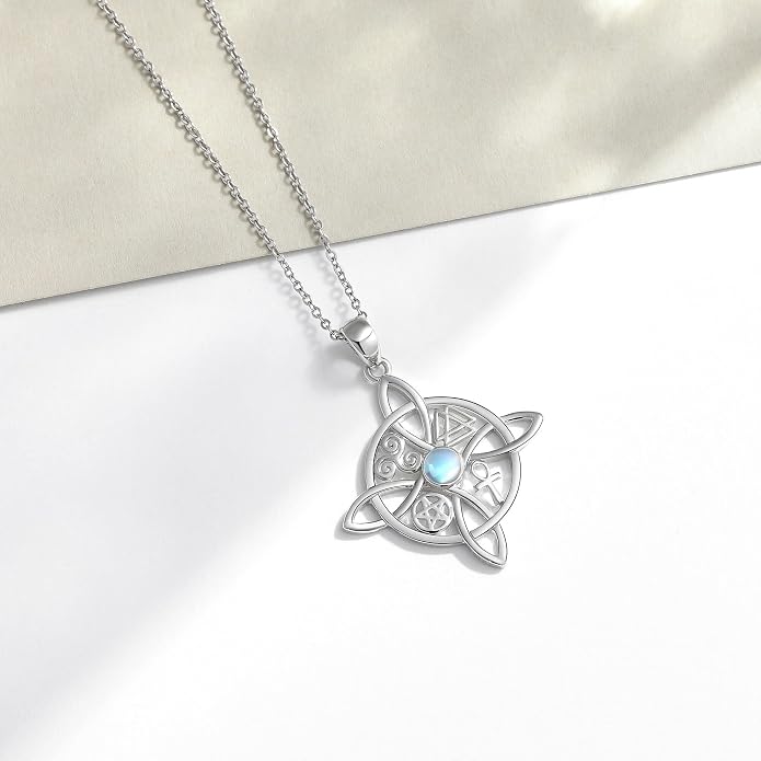 YAFEINI Sterling Silver Witches Knot Pendant Necklace - Celtic Cross Witch Jewelry Amulet Gifts for Women