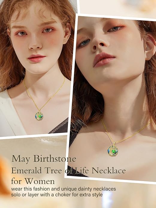 TOUPOP Tree of Life Birthstone Necklace Sterling Silver Pendant Birthstone Necklaces with Blue Crystal Anniversary Birthday Jewelry for Women Mom Wife Her