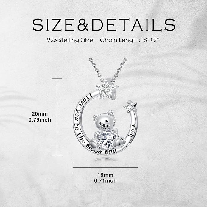 PELOVNY Teddy Bear Necklace for Women 925 Sterling Silver Bear/Highland Cow/Fox/Cat/Axolotl Birthstone Necklace Christmas Birthday Jewelry Gifts for Mom Daughter Wife Sister