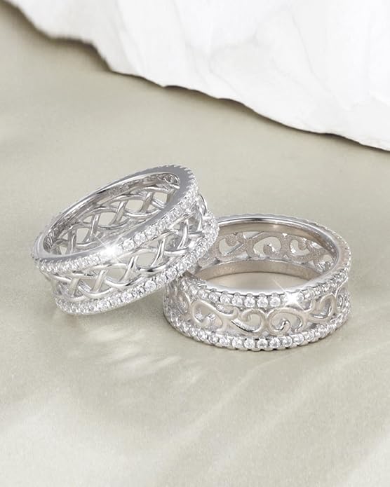 Celtic Eternity Wedding Bands Women - 925 Sterling Silver Cubic Zirconia Irish Promise Engagement for Her Size 5-9
