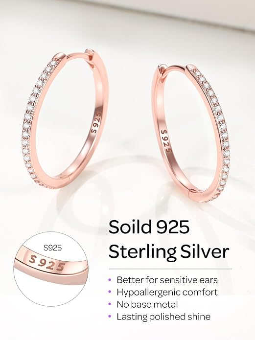 ChicSilver 925 Sterling Silver Huggie Earrings for Women 14K Gold Plated Silver Hoop Earrings for Women Hypoallergenic Small Cubic Zirconia Huggie Earring (6/8/10/12/14/16/18/20mm)