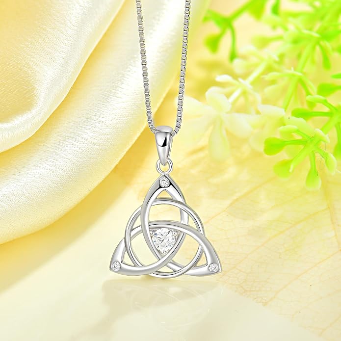 Celtic Knot Necklace for Women 925 Sterling Silver Birthstone Necklace Trinity Love Knot Pendant Necklace Jewelry Birthday Christmas Valentine's Day Gifts