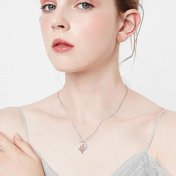 TRISHULA Crescent Moon Necklace 925 Sterling Silver Eye of Horus Animal Moon Pendant with Heart Crystal Birthday Jewelry Gift for Women Christmas Gifts for Her