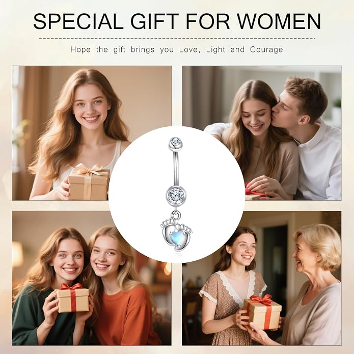 Belly Button Ring 925 Sterling Silver Bar Butterfly/Cross/Pregnancy Dangle Belly Button Piercing Body Navel Rings CZ Moonstone Jewelry Gift for Women