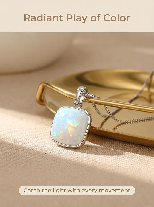 Teardrop Opal Necklace for Women - 925 Sterling Silver October Birthstone Pendant Necklace, Dainty Pear Shape Gemstone Jewelry Gif for Her, Adjustable Box Chain