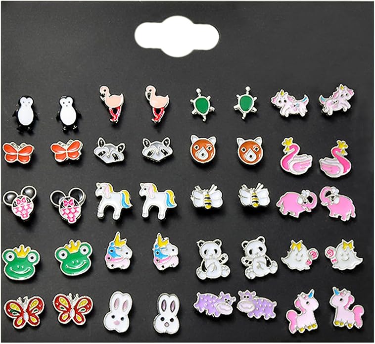NEWITIN 100 Pairs Colorful Cute Earrings for Girls Sensitive Ears Hypoallergenic Girl Stud Earrings Set Stainless Steel Cartoon Stud for Girls and Women