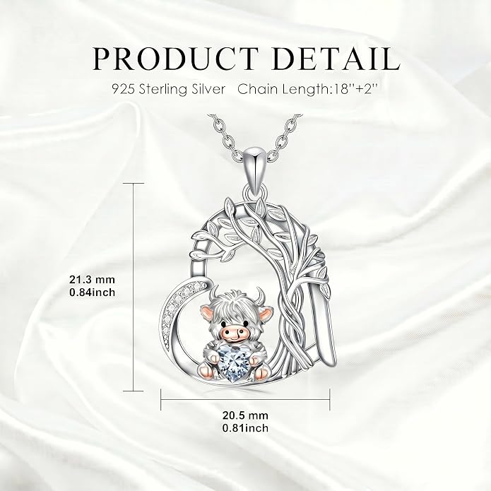 PELOVNY Teddy Bear Necklace for Women 925 Sterling Silver Bear/Highland Cow/Fox/Cat/Axolotl Birthstone Necklace Christmas Birthday Jewelry Gifts for Mom Daughter Wife Sister
