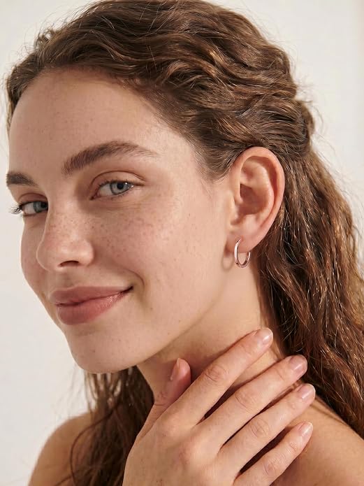 Silvora Sterling Silver Hoop Earrings for Women, Small Hoops 14K Gold Plated/925 Silver/Rose Gold/Black, Hypoallergenic Huggie Lightweight Cartilage Sleeper Earrings 8/10/12/14/16/18/20mm