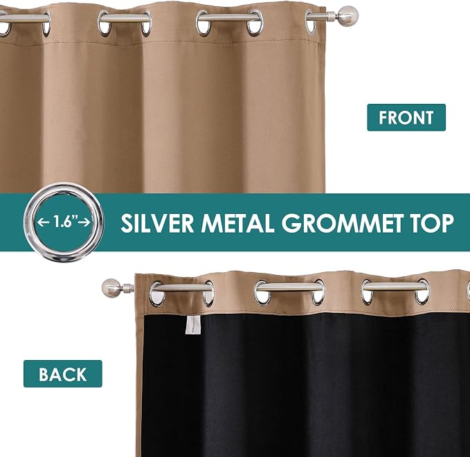 ChrisDowa 100% Blackout Curtains for Bedroom 84 Inches Long 2 Panels Set | 2 Thick Layers, Thermal Insulated, Light Blocking, Grommet, Window Treatment, Living Room Drapes, Cappuccino, 52 x 84 Inch