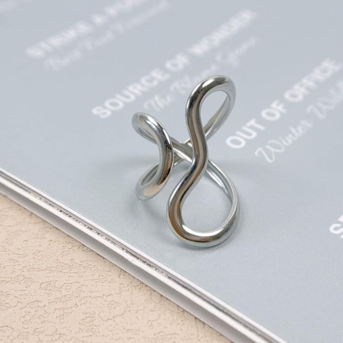 Gold Chunky Rings for Women Asymmetrical Wavy Curve Thumb Ring Irregular Thick Open Statement Rings Adjustable Stainless Steel Flower Finger Rings Non Tarnish