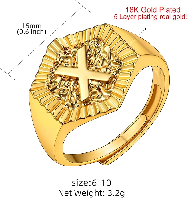 KeyStyle Bold Initial Letter Rings Adjustable, GoldChic Jewelry Women Gold Statement Ring Personalized Engraved Women’s Open Signet Ring for Party (Gold, White Gold, Black)