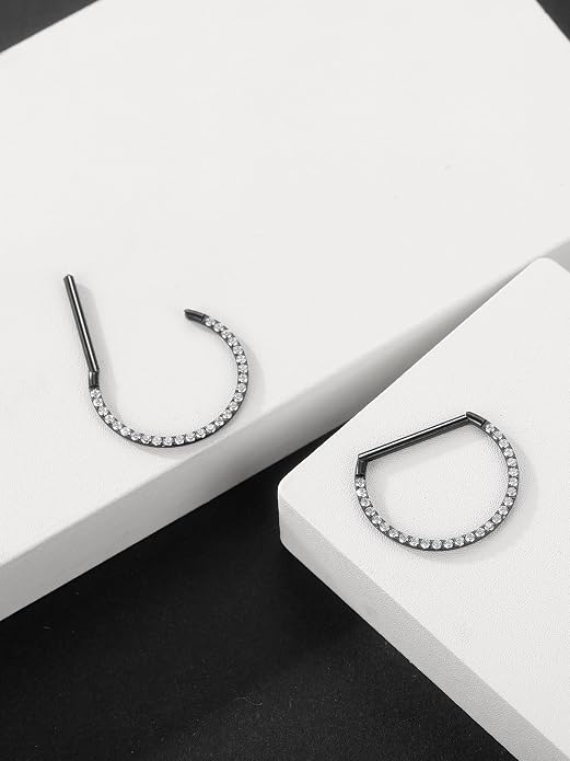 Oveta Titanium D Shaped Nipple Rings 14G for Nipple Piercing Jewelry Higned Segment Clicker Ring Hoops 11mm 12mm 14mm for Women Men, Silver Gold Black, 2PCS