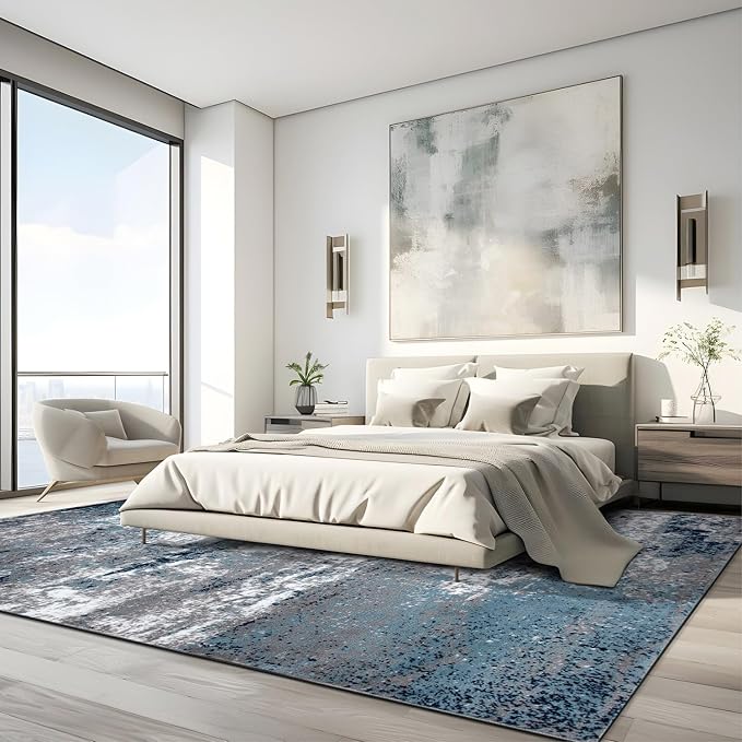 Rugshop Watercolor Distressed Modern Bohemian Area Rug Blue 7'10" x 10'