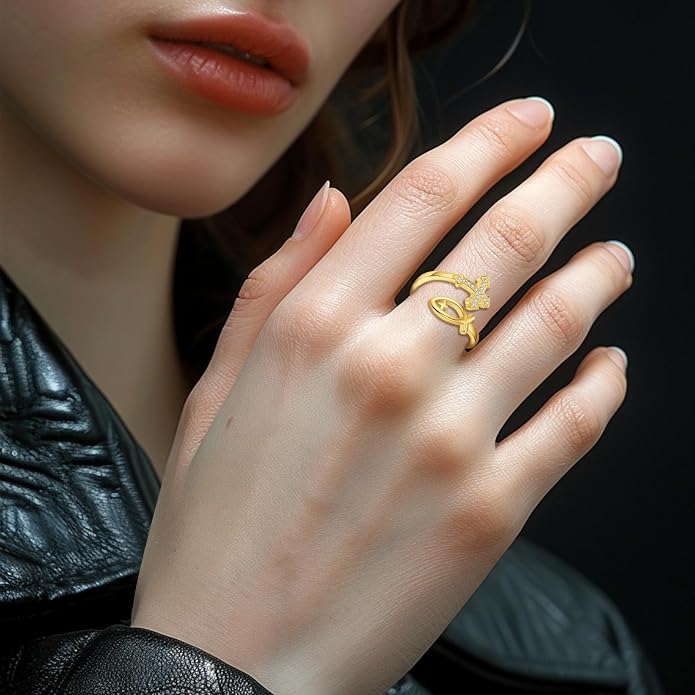 Vito 925 Sterling Silver Adjustable Open Spoon Ring for Women Men, Lotus Sunflower Snake Spoon Band Rings Feather Hug Witches Knot Inspirational Jewelry Gift for Wife